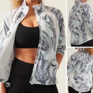 Athleta Run With It Jacket in Marble Blue and White